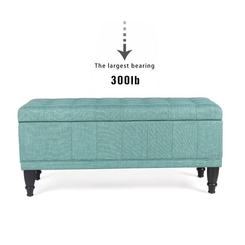 Tufted Light Teal Rectangular Storage Ottoman L794431
