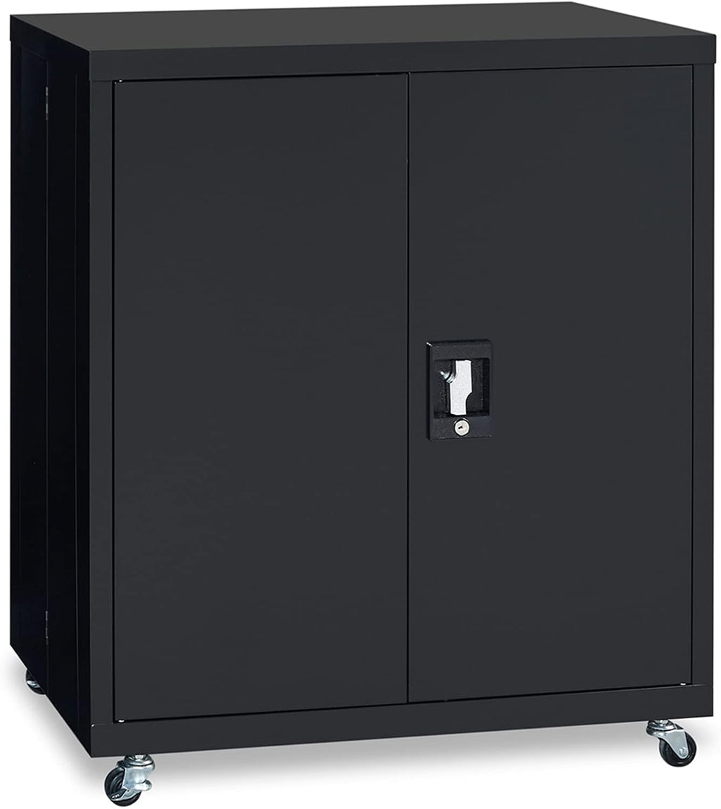 Black Metal Storage Cabinet with 4 Adjustable Shelves and 2 Locking Doors W597