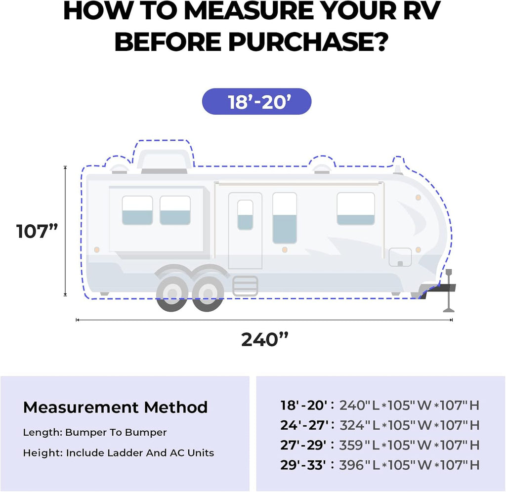 Gray Windproof Travel Trailer RV Snow Cover with Jack Cover & Patch Kit C73302