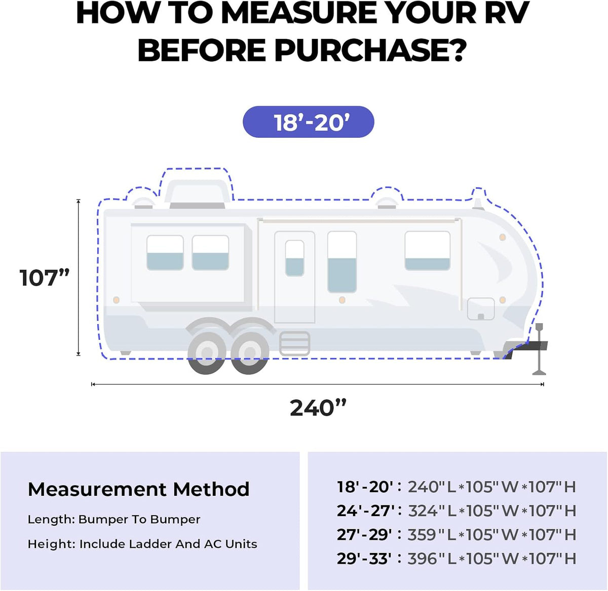 Gray Windproof Travel Trailer RV Snow Cover with Jack Cover & Patch Kit C73302