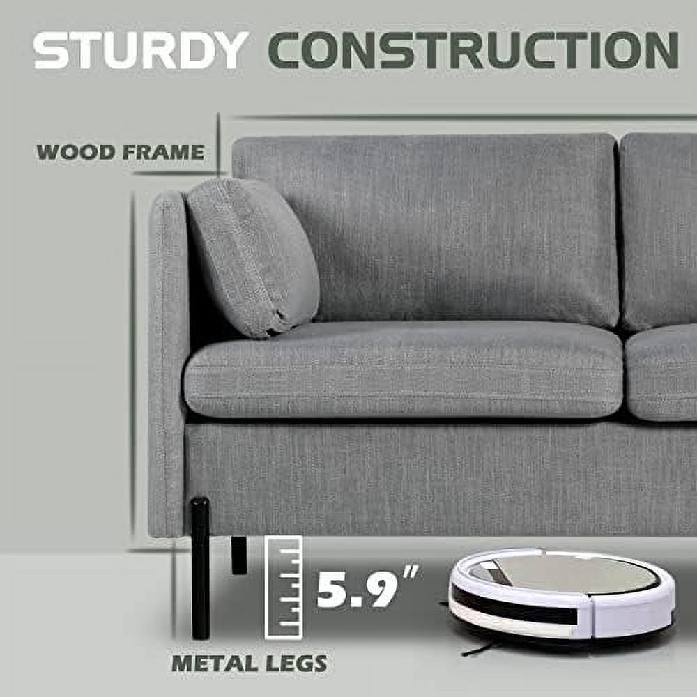 70'' Linen Fabric 3 Seater Sofa with 3 Pillows and Iron Legs R319