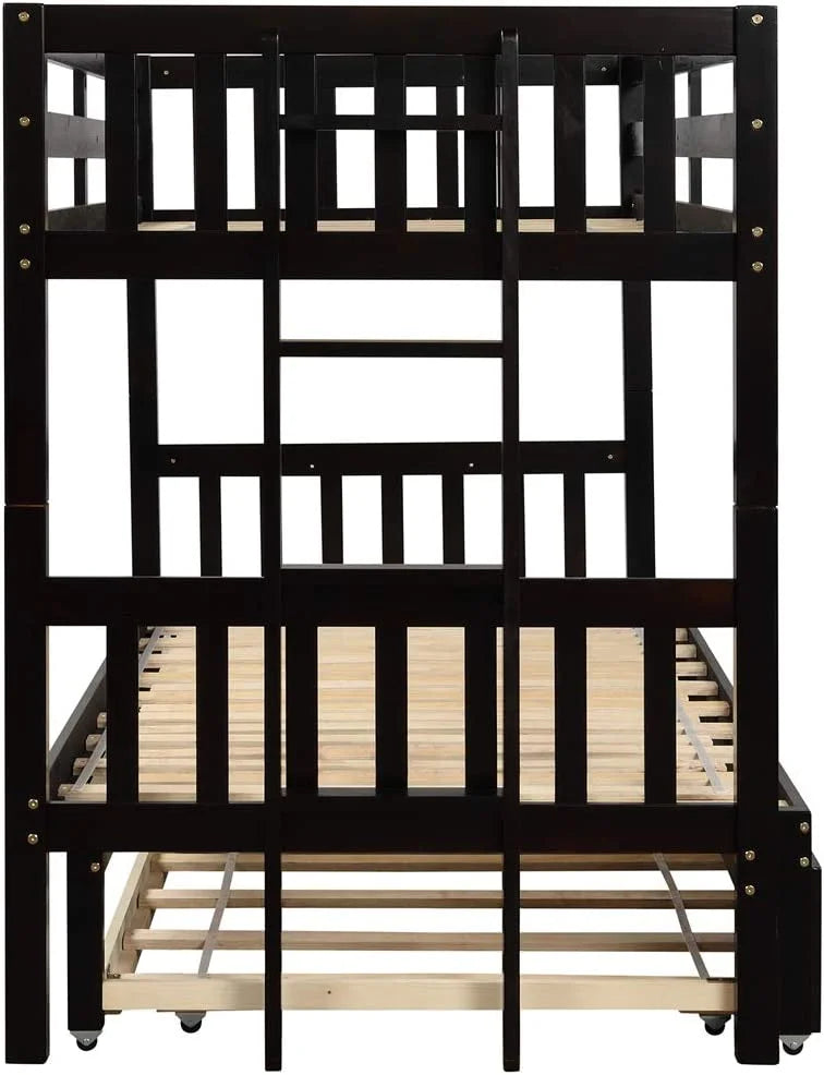 Twin Over Twin/King Wooden Bunk Bed with Trundle and Ladder C833519