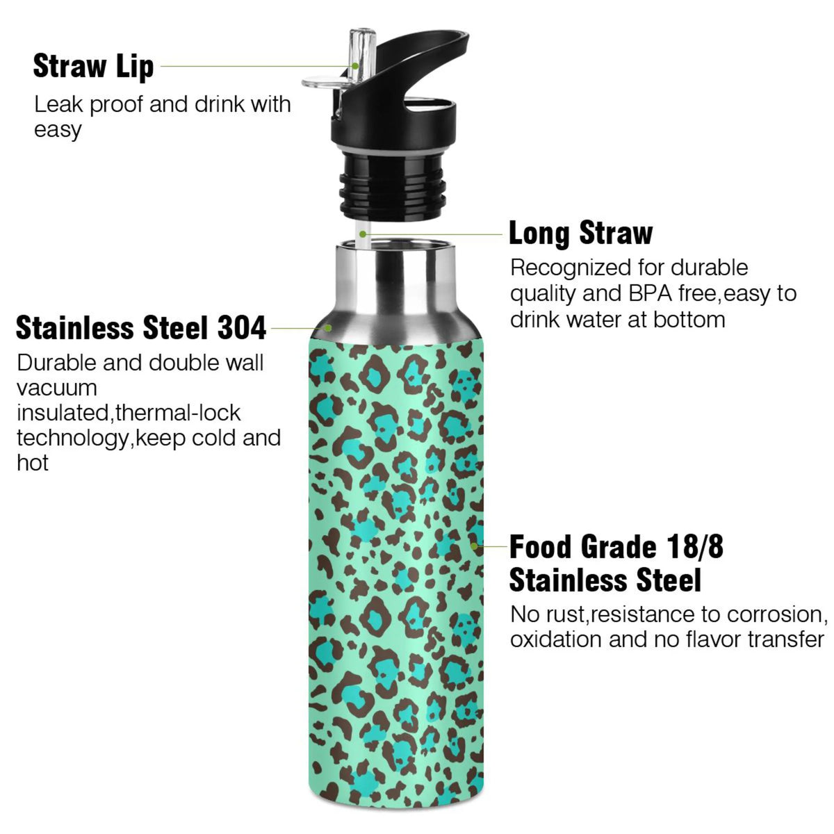 20 OZ Stainless Steel Vacuum Insulated Water Bottle with Straw Lid M768438