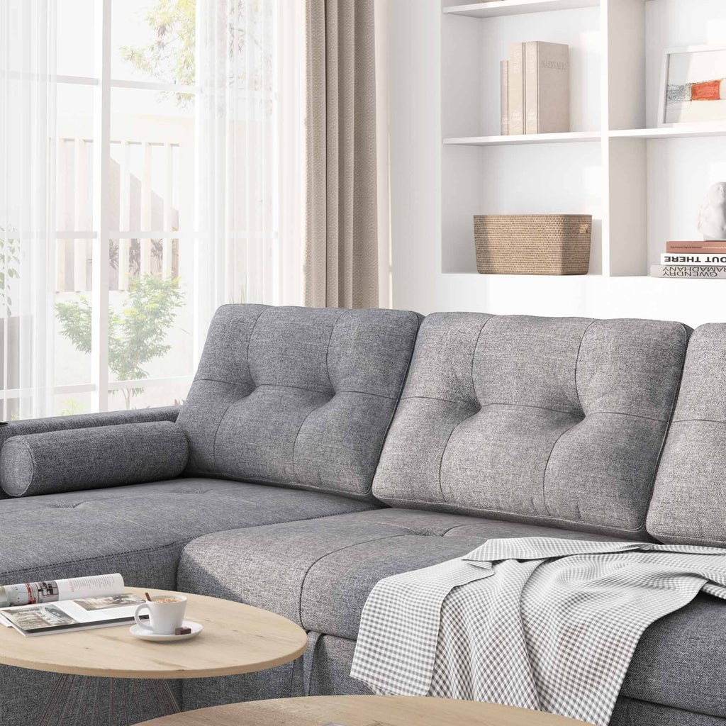 Green 3 Seater Linen Fabric Sofa Bed with Storage Chaise U145