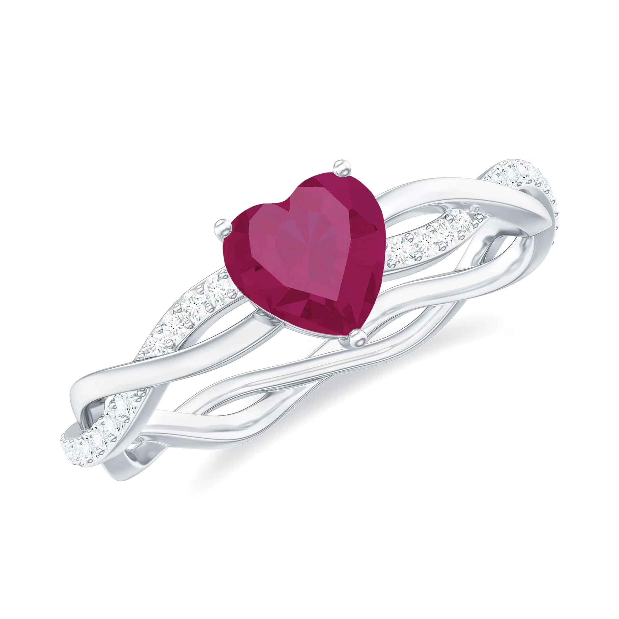 Heart Shape Ruby Solitaire Engagement Ring with Diamond, 925 Sterling Silver G964113