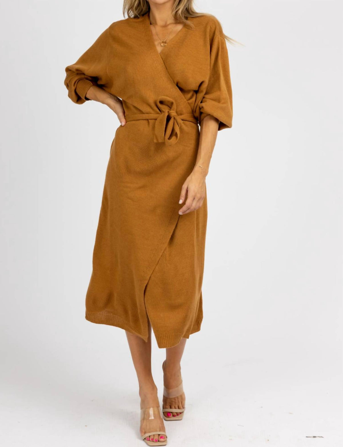 Knit Wrap Midi Dress R6592