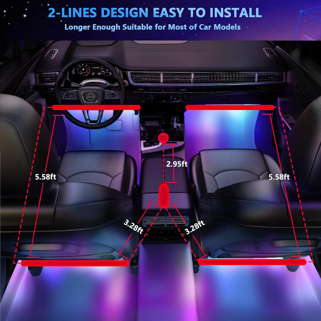 RGBIC Car LED Lights with APP & Remote Control, 72 LED Lights, DC 12V B89820