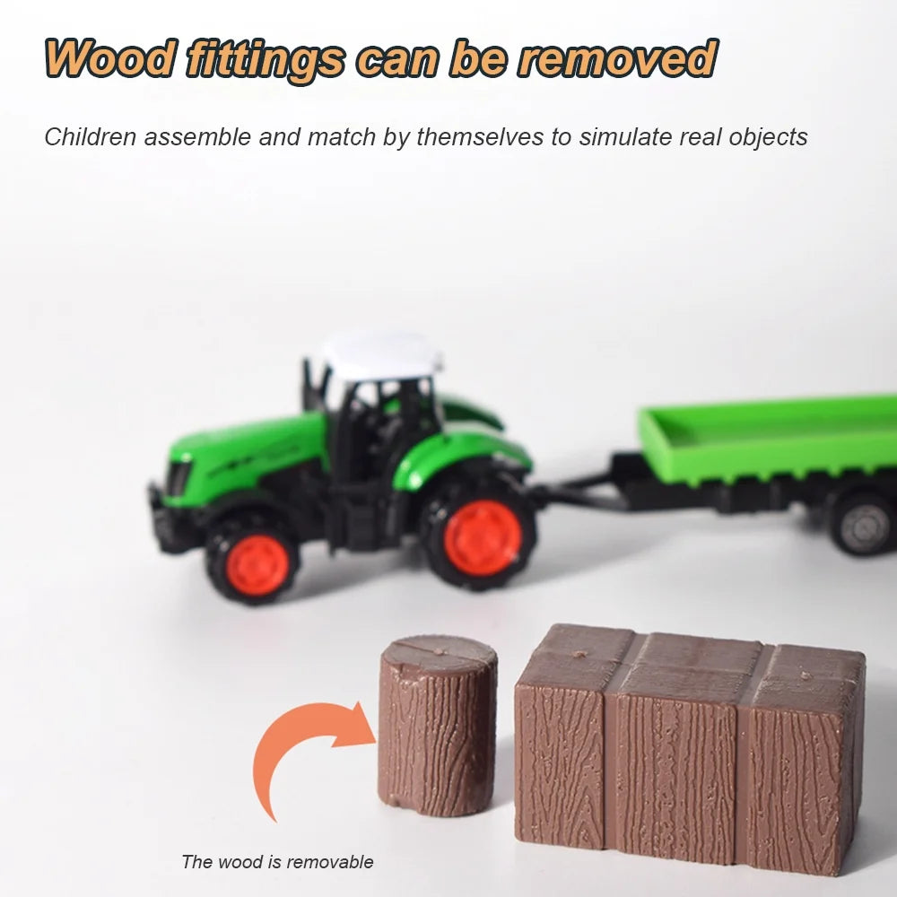 3 Pieces Die-Cast Metal Toy Farm Tractors Truck and Trailers Set R623690
