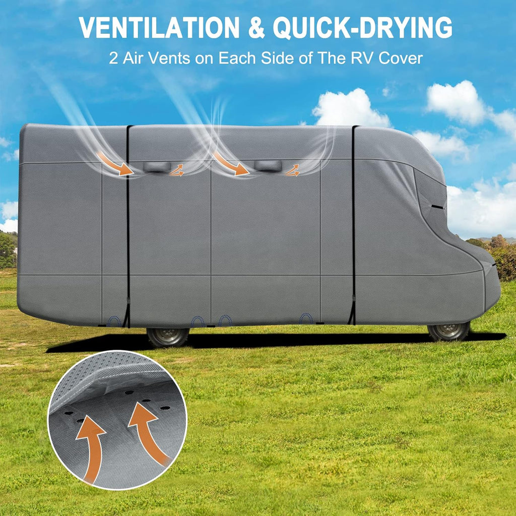 6 Layers RV Cover for 29’-32’ Motorhome with 2Pcs Extra Straps & Gutter Spout Covers I92202
