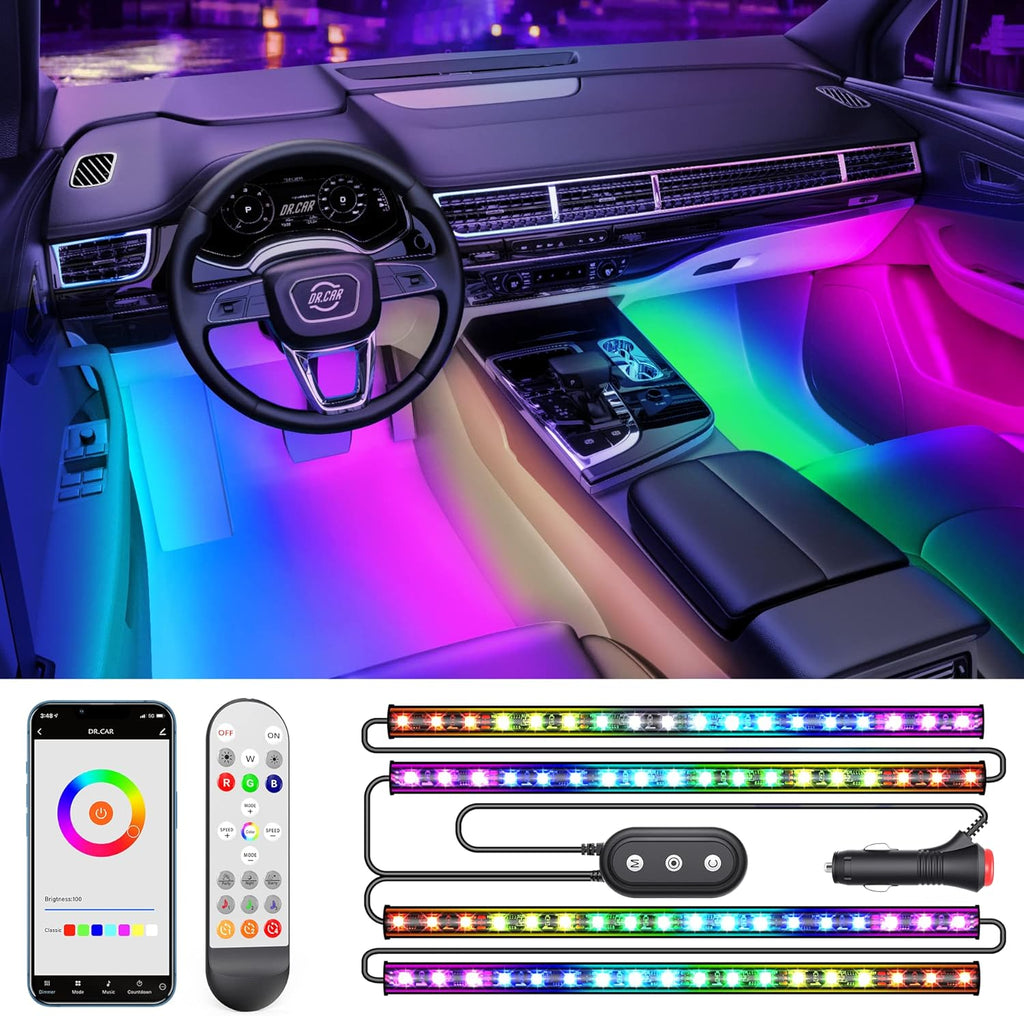 RGBIC Car LED Lights with APP & Remote Control, 72 LED Lights, DC 12V B89820