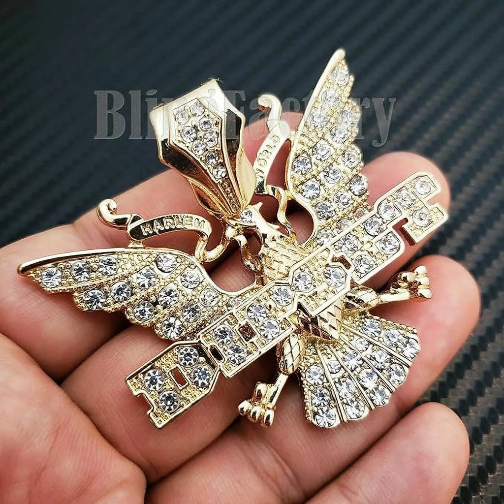 Gold Plated Cubic Zirconia Eagle Pendant & Cuban Chain Necklace Set W709910