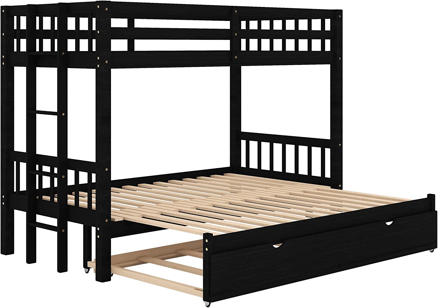 Twin Over Twin/King Wooden Bunk Bed with Trundle and Ladder C833519