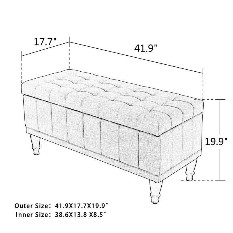 Tufted Light Teal Rectangular Storage Ottoman L794431