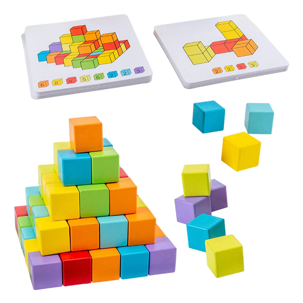 Wooden Building Blocks Stacking Game with Cards Sensory Toys M369