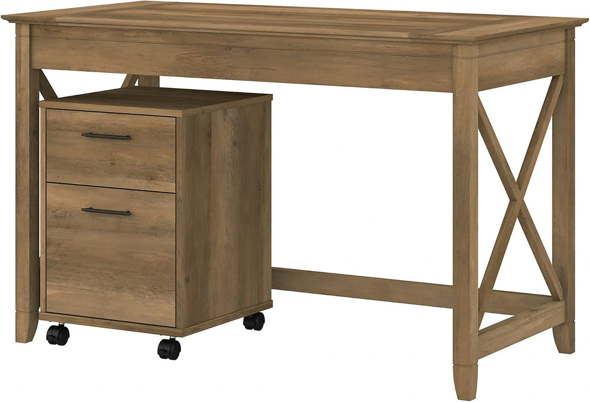 48W Dark Gray Hickory Writing Desk with 2 Drawer Mobile File Cabinet I690194