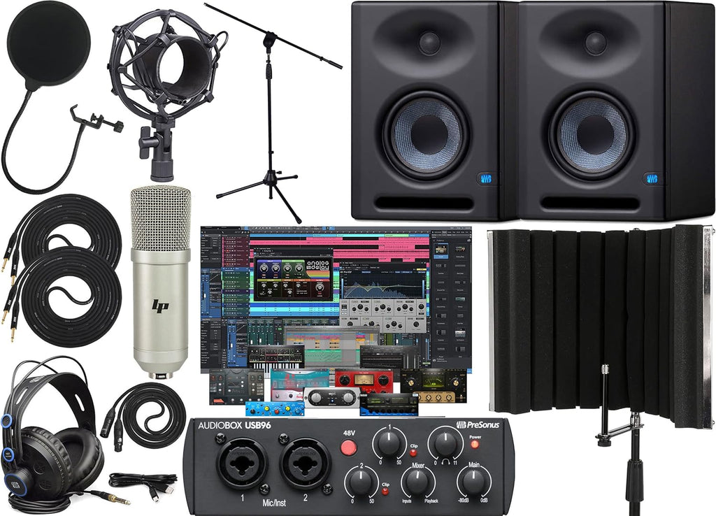 Recording Audio Interface with Studio Monitors and 1/4 Cables F942