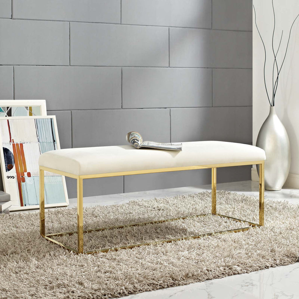 Gold Ivory Velvet Accent Chair Bench F85148