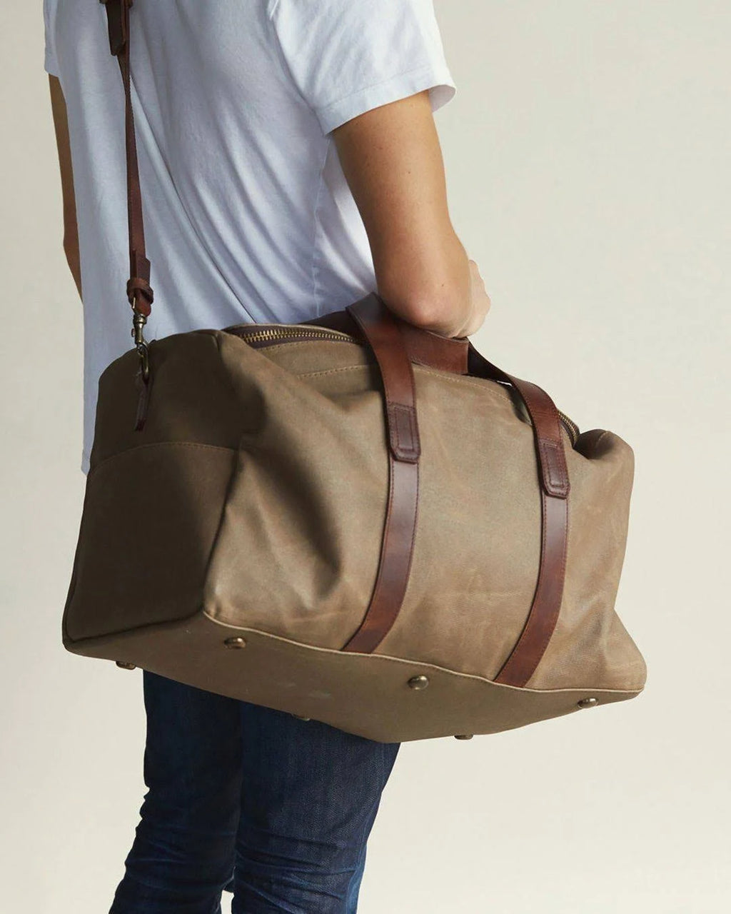 Leather Waxed Canvas Weekender Bag H6943