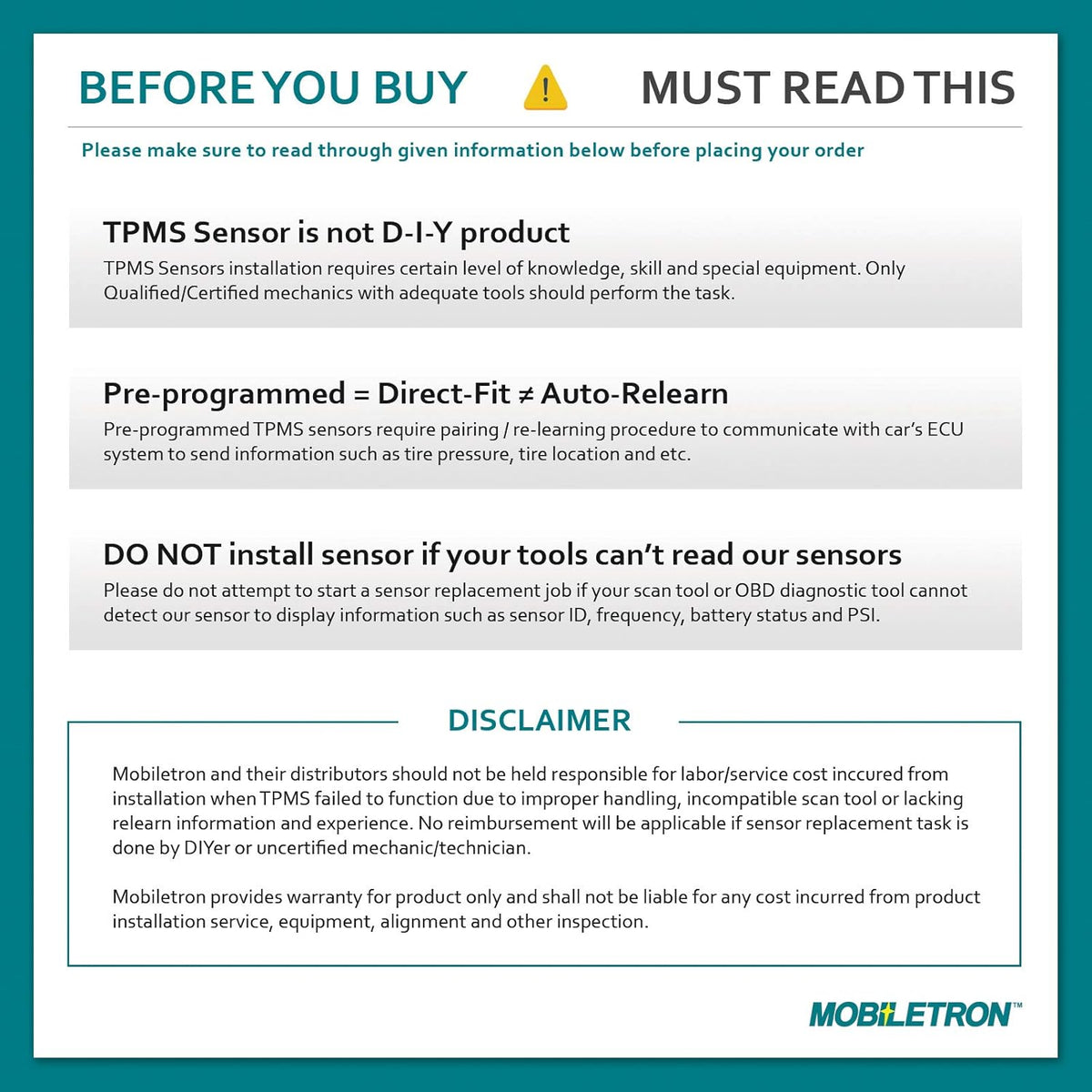 TPMS Tire Pressure Sensor 4-Pack F268736