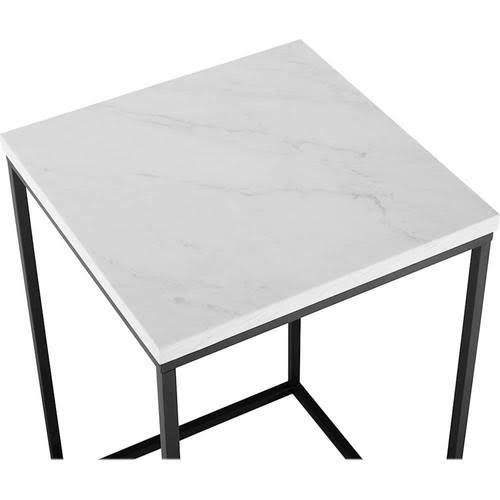 Faux White Marble Black Open Sided End Table L91267