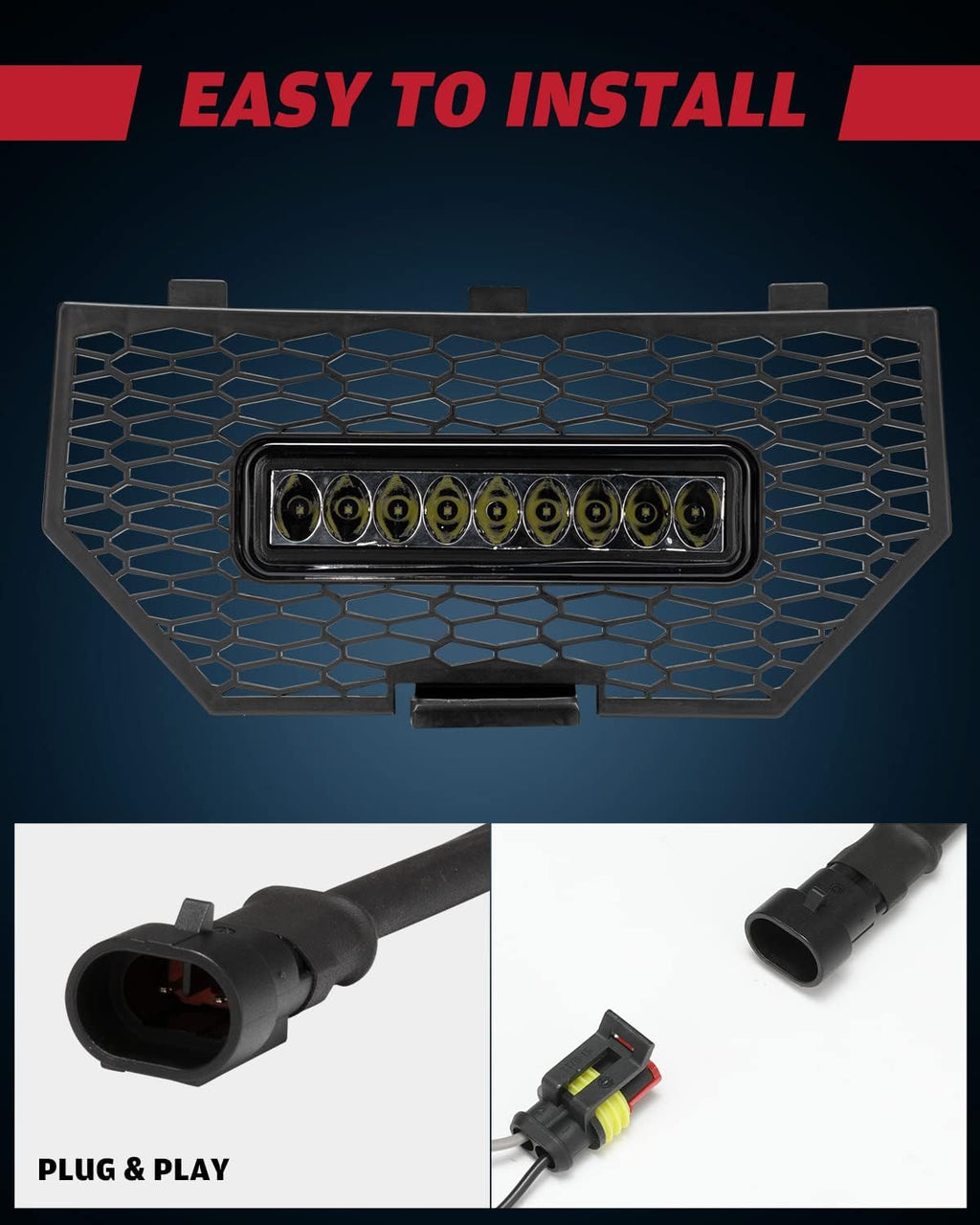 Black Front Mesh Grill with LED Light Bar, Pack of 2 Q854