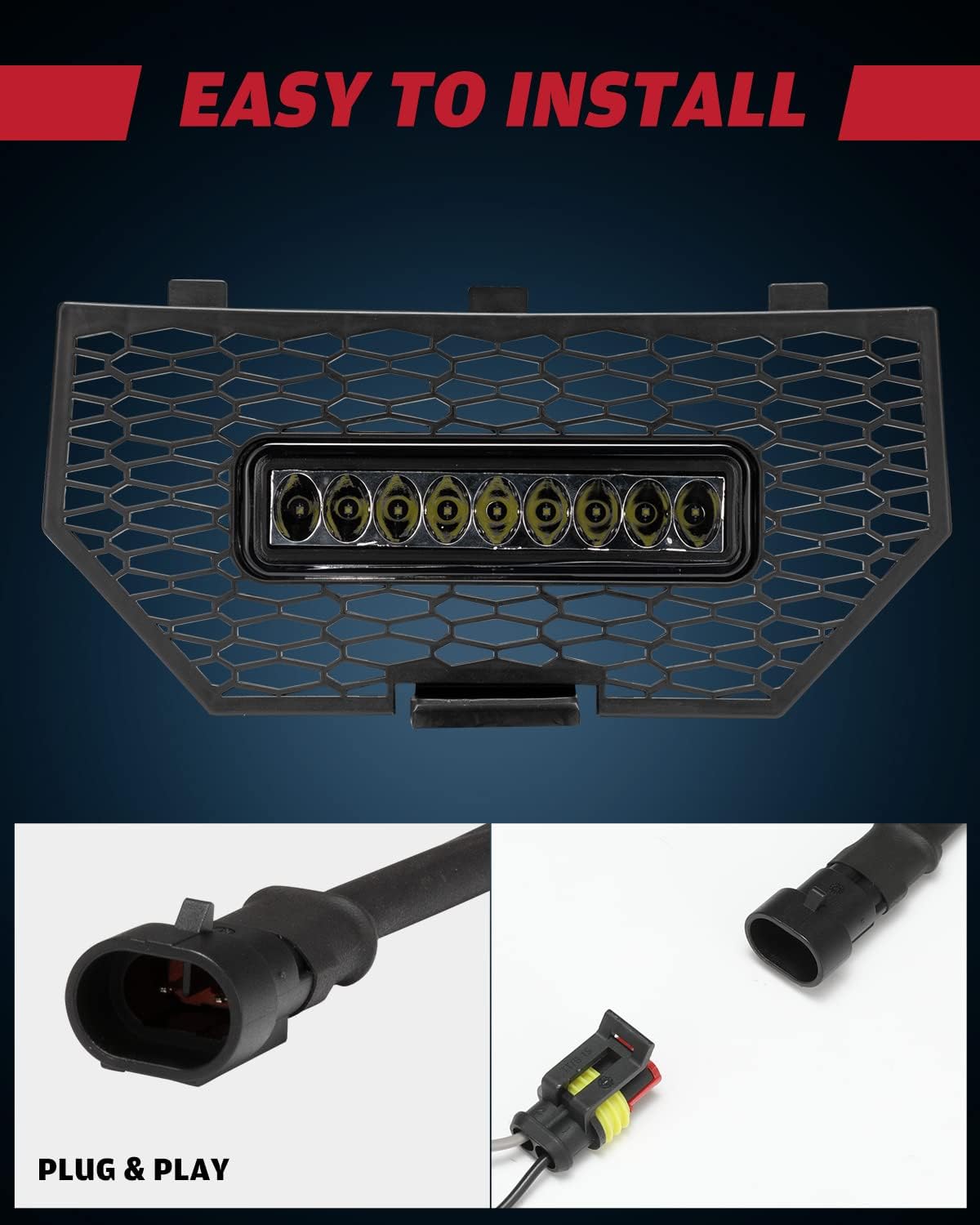 Black Front Mesh Grill with LED Light Bar, Pack of 2 Q854