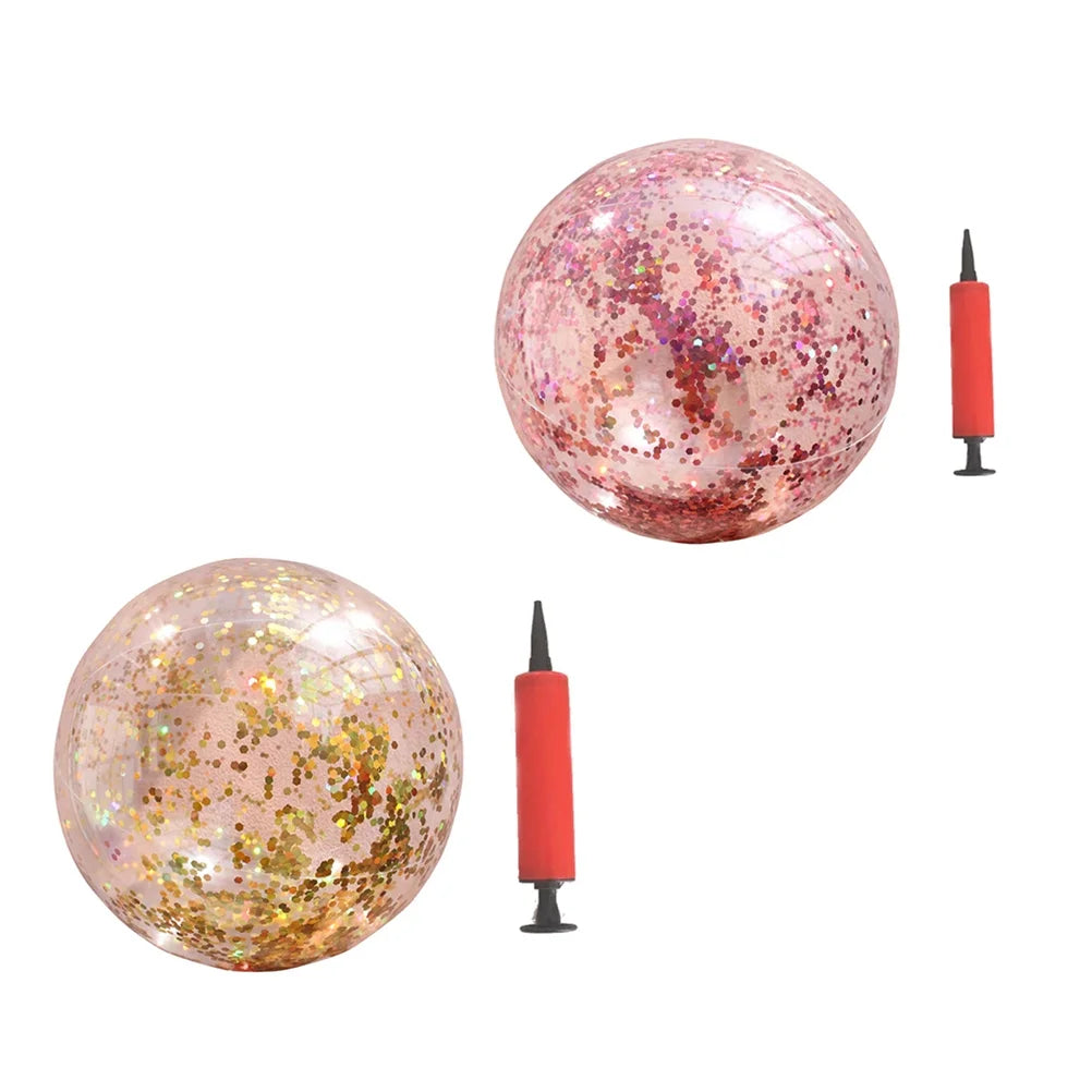 Glitter Sequin Beach Balls Round Transparent PVC Inflatable Ball Toys with Pumps H772