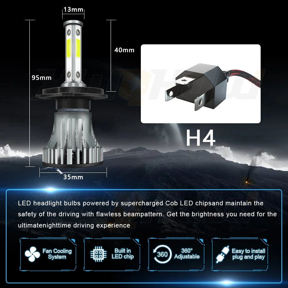 4x LED Bulbs Kit Headlight Foglight White H4/9003+H11/H8 S911