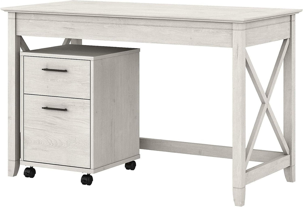 48W Dark Gray Hickory Writing Desk with 2 Drawer Mobile File Cabinet I690194