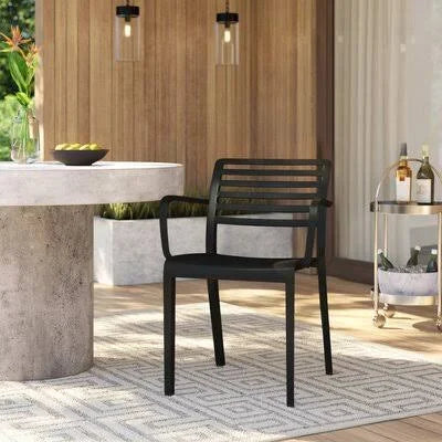 Black Stacking Patio Dining Chair (Set of 2) X577