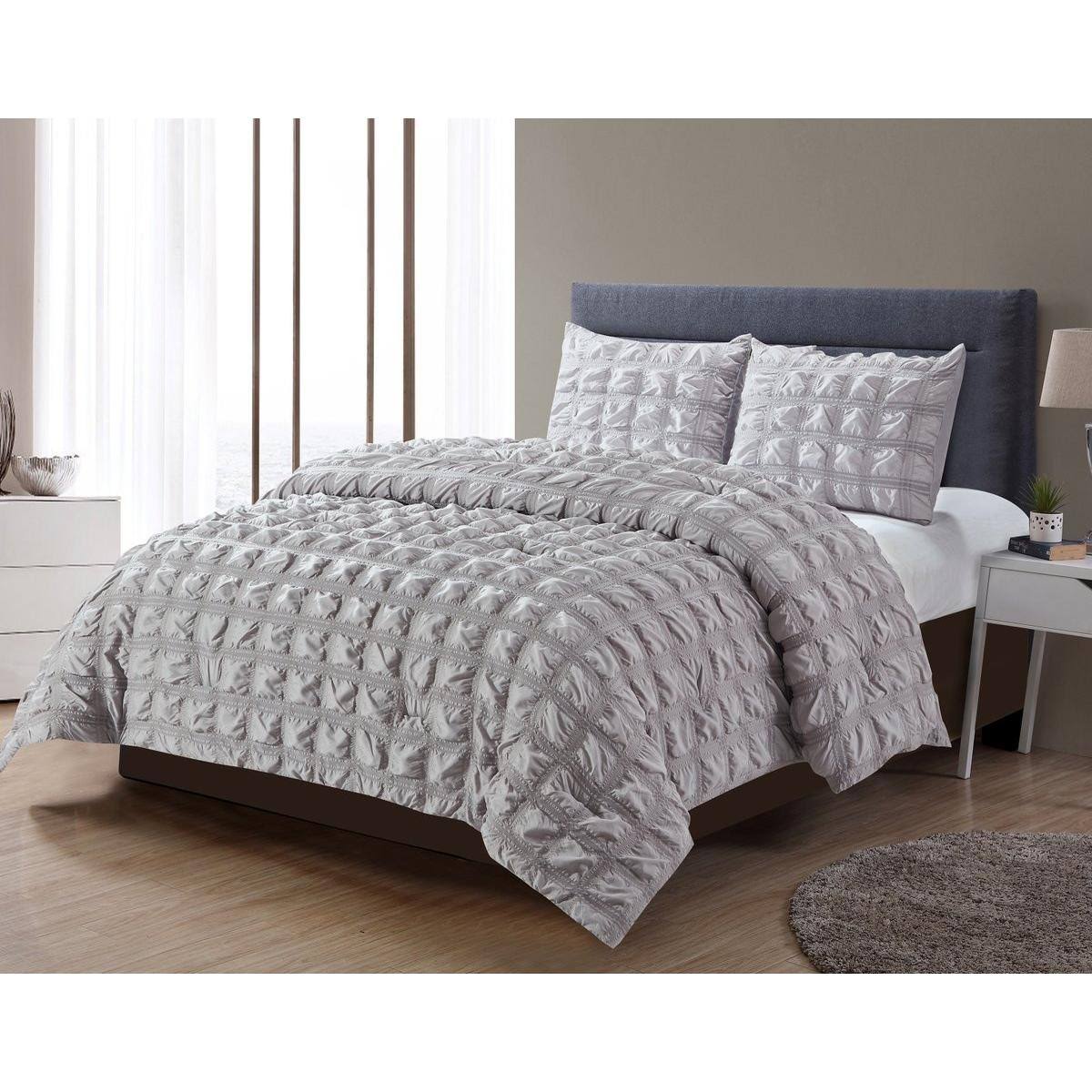 Grey Oversized Waffle Comforter 3 PC Set Full/Queen I105969