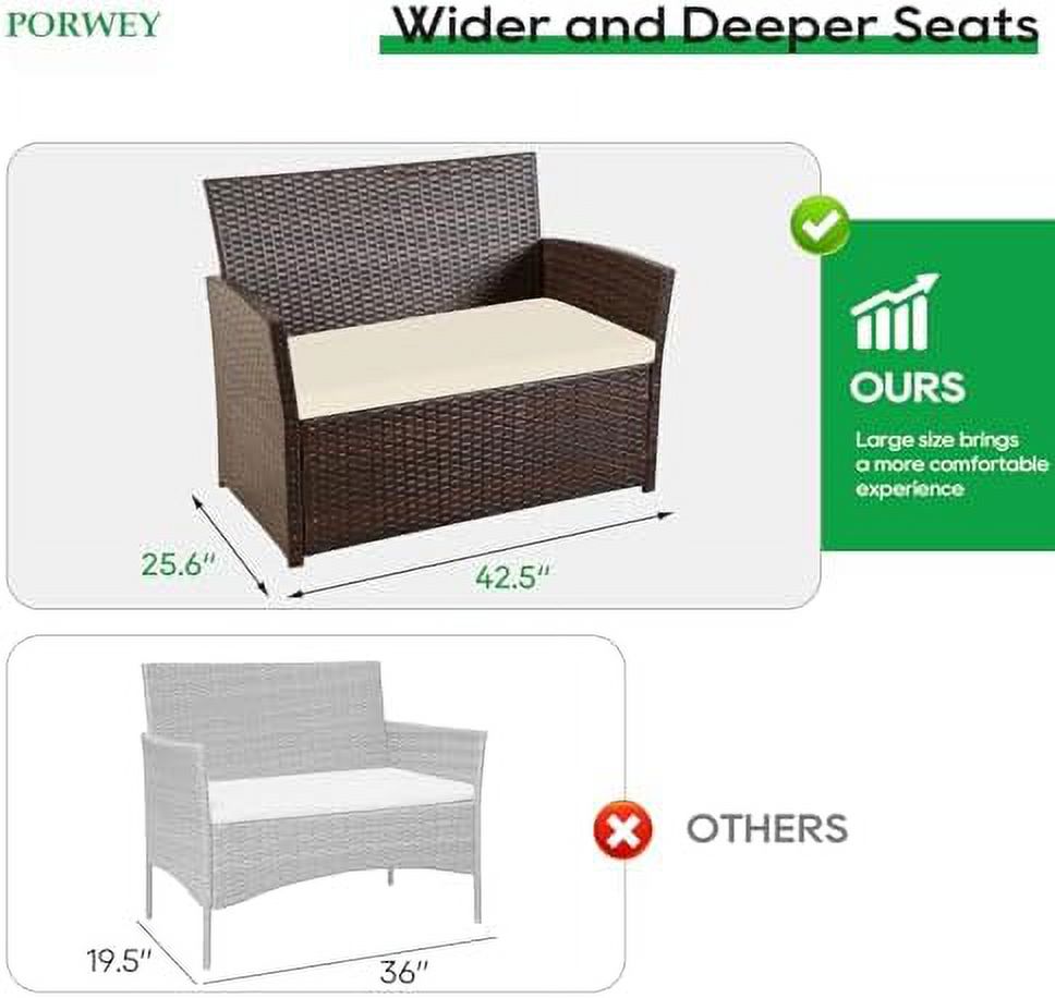 Brown Wicker 4 Piece Rattan Sectional Sofa Set with Table and Loveseat X39959