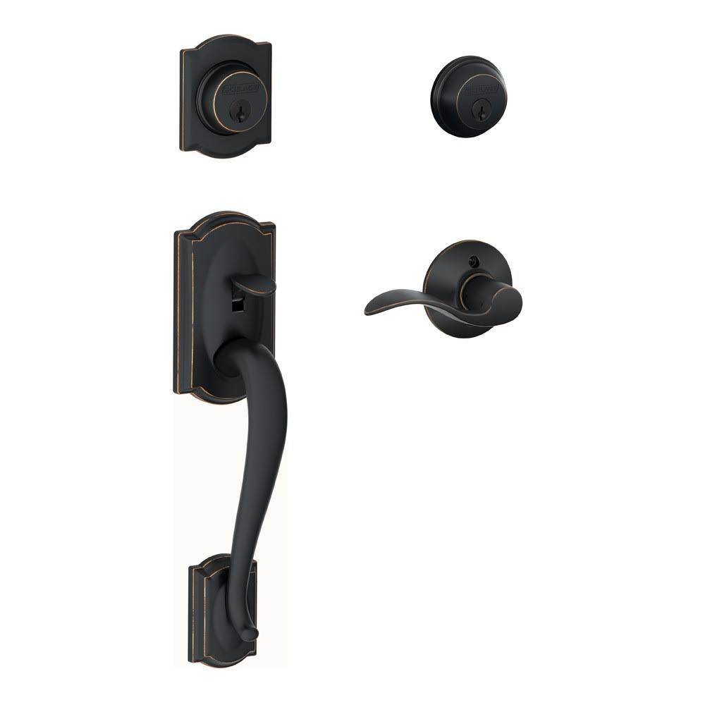Camelot Right Hand Double Cylinder Handleset with Accent Aged Bronze J439599
