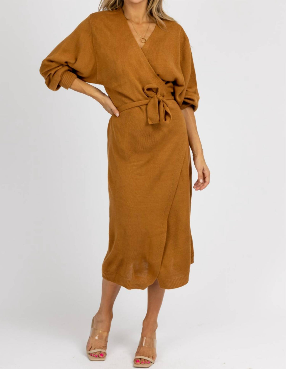 Knit Wrap Midi Dress R6592