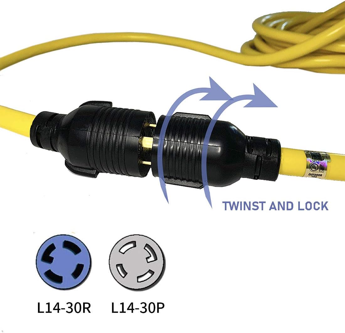 50Ft 30 Amp 125/250V 4 Prong Generator Extension Power Cord with Cord Organizer J605