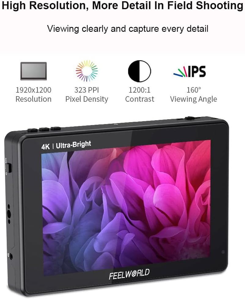 7 Inch 2200nits Touch Screen HDR Camera Field Monitor with F970 External Power and Install Kit Q334