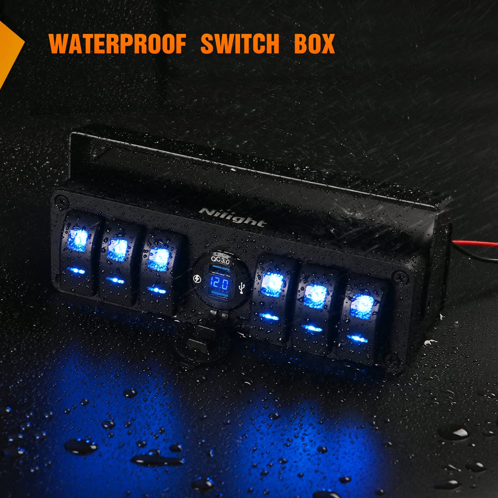 6 Gang Rocker Switch Panel with USB Charger Voltmeter, Pack of 2 J32373