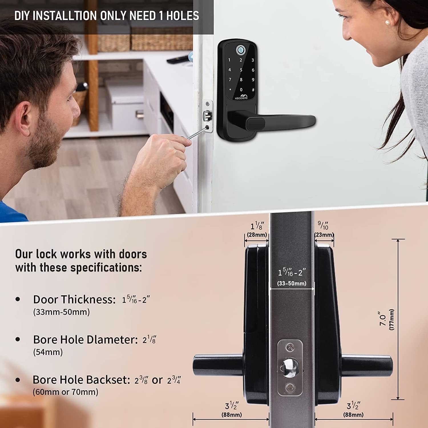 Keyless Entry Smart Door Lock with Keypad, Black E886676