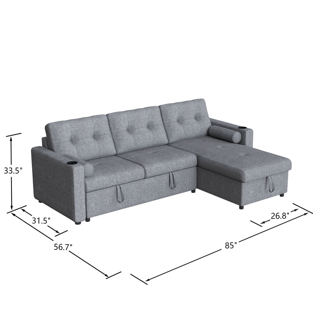 Green 3 Seater Linen Fabric Sofa Bed with Storage Chaise U145