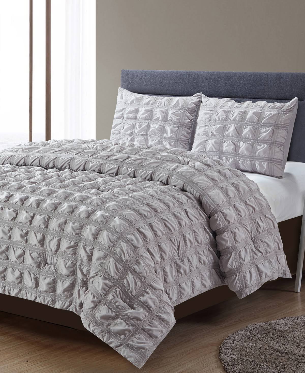 Grey Oversized Waffle Comforter 3 PC Set Full/Queen I105969