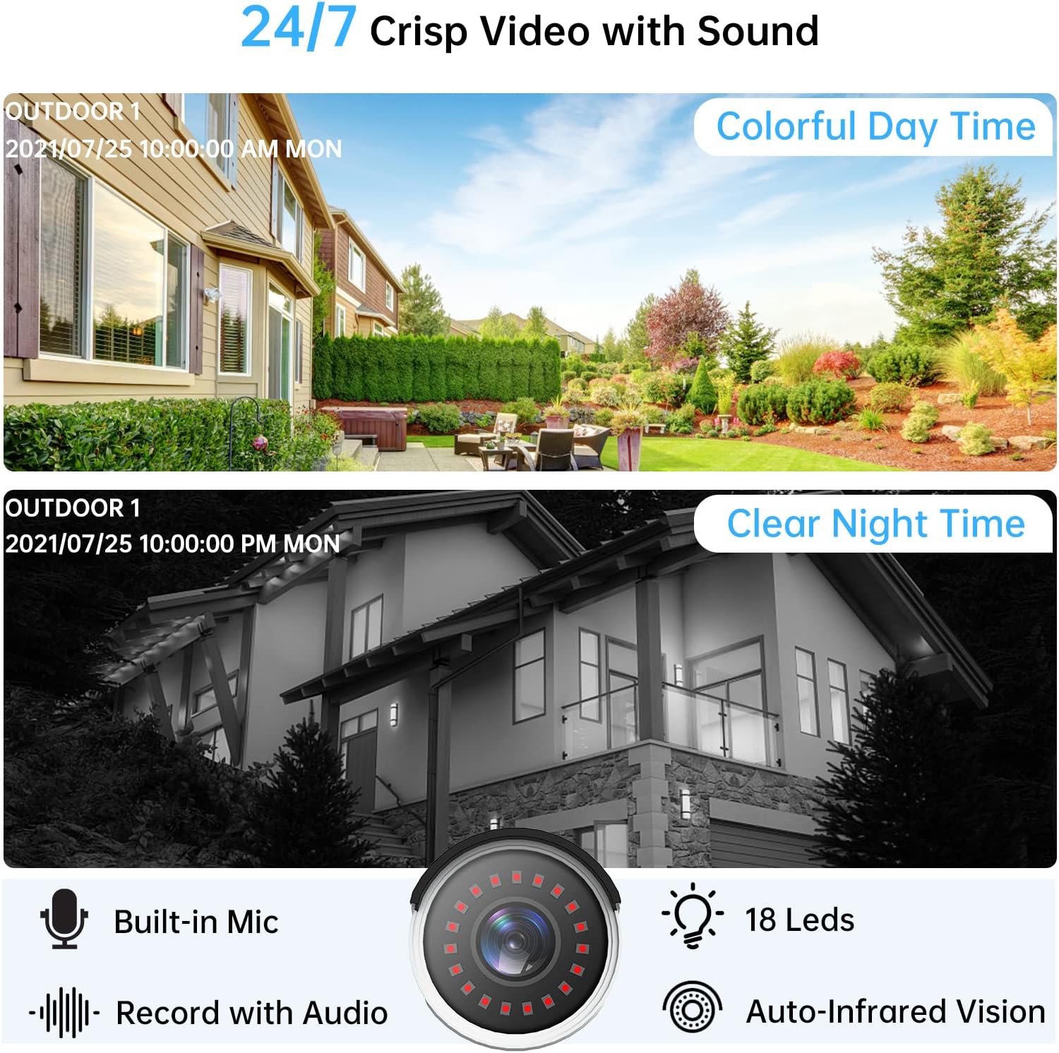 5MP PoE Security Camera System with Audio, 8 Channel NVR, 4Pcs Wired Indoor Outdoor IP Cameras, Night Vision, 1TB Hard Drive P8601