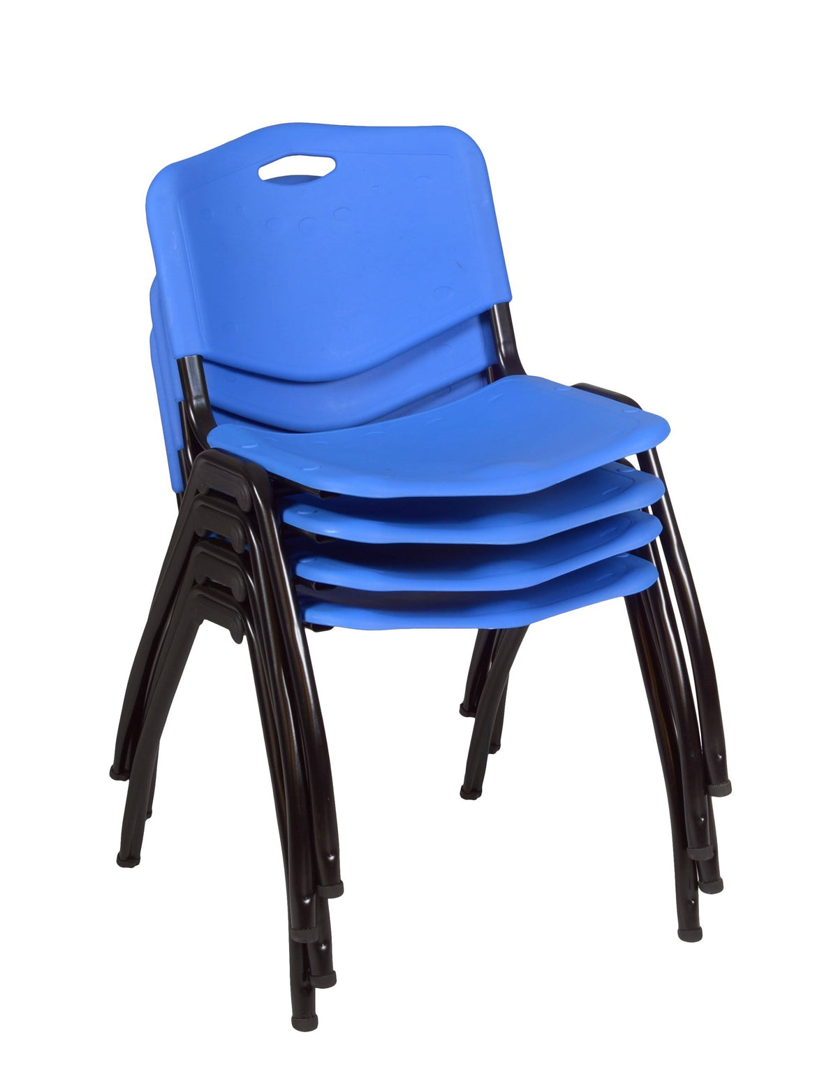 48x22 Square Breakroom Table with 4 Stack Chairs Blue Chrome Mahogany T835