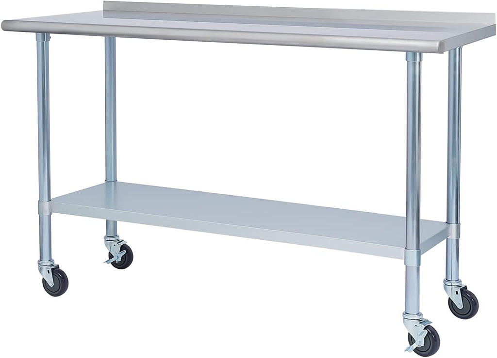 Stainless Steel 24 x 60 Inches Worktable with Backsplash and Adjustable Shelf Y11392