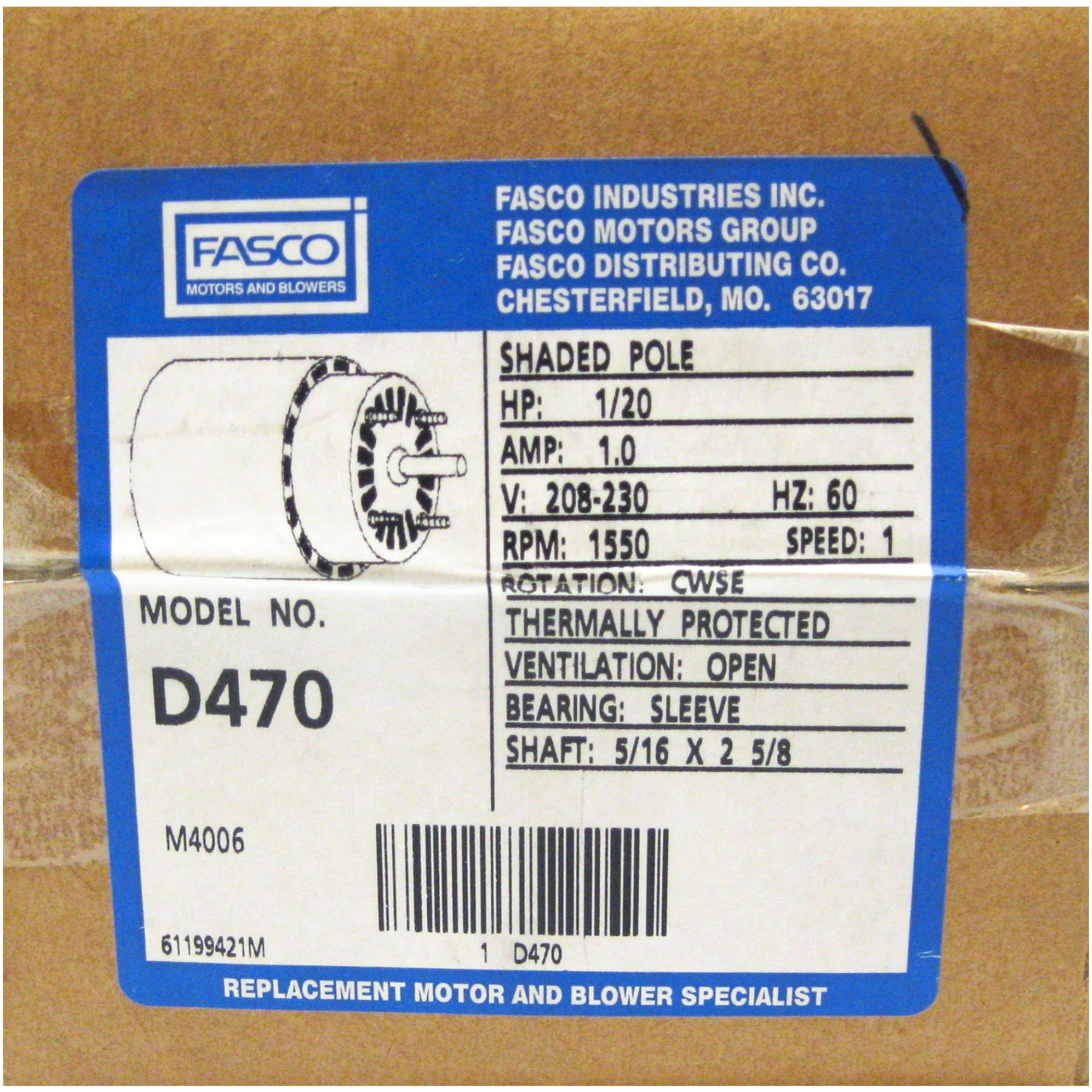 1/20HP 208-230 Volts 1550 RPM Fan Motor D953734