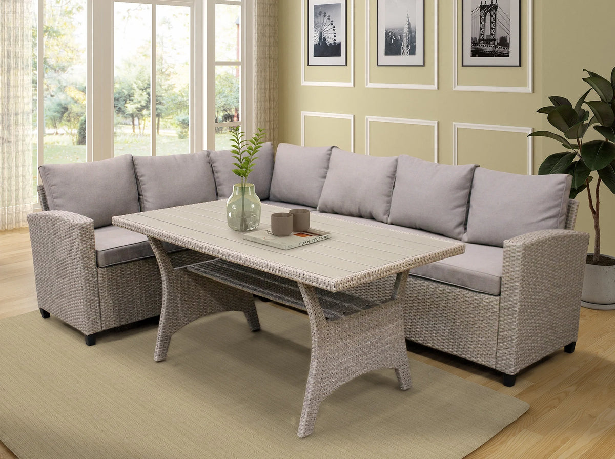 3-Piece PE Wicker Patio Conversation Set with Dining Table E920299