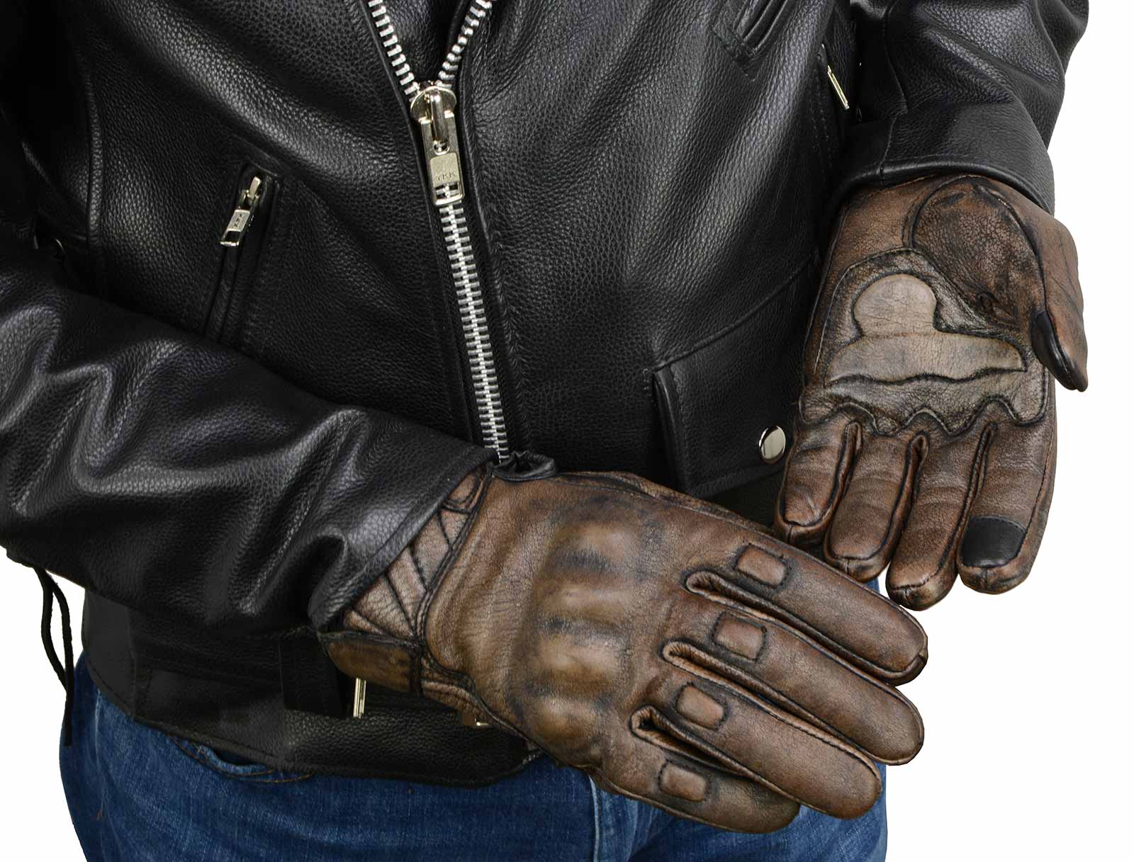 Brown Leather Motorcycle Gloves with Protective Knuckle X198