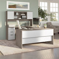 Silver Maple/Pure White U-Shaped Computer Desk With Hutch M3992