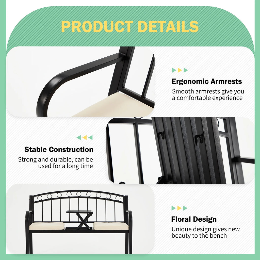 Black Steel Double Seat Patio Bench D363668