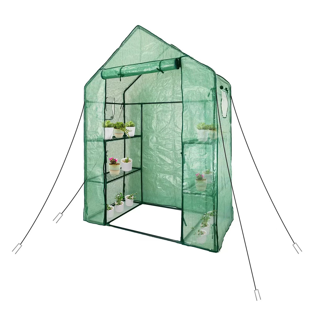 Walk-In Greenhouse Kit with Cover, 3 Tiers 6 Shelves, Portable Greenhouse with Observation Windows, PE Door, Ground Pegs & Ropes Y491