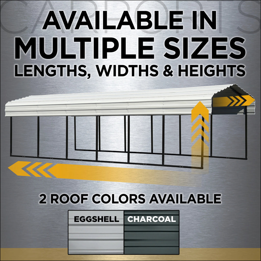 Galvanized Steel Carport Kit, 12' x 20' x 7', Charcoal X3591